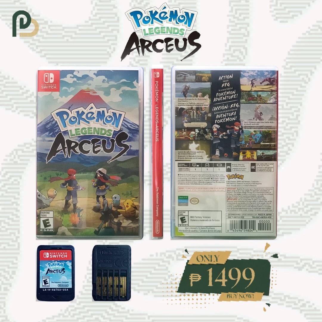 Pokémon Legends Arceus Nintendo Switch Game (Category: Nintendo) located in Caloocan City. Submitted by pixel_bros (Listing ID 1466917679, Image 1). Description: FOR SALE @ Pixel Bros Pokémon Legends Arceus – ₱1,499 ㅤ 💚💛 BUNDLE DEALS 💛💚 BUY 2 GAMES: ₱100 OFF your total OR FREE shipping via LBC/J&T BUY 3 GAMES: ₱100 OFF your total AND FREE shipping via LBC/J&T BUY 4 OR MORE GAMES: Additional ₱100 OFF for every game beyond the first 3 + FREE sh