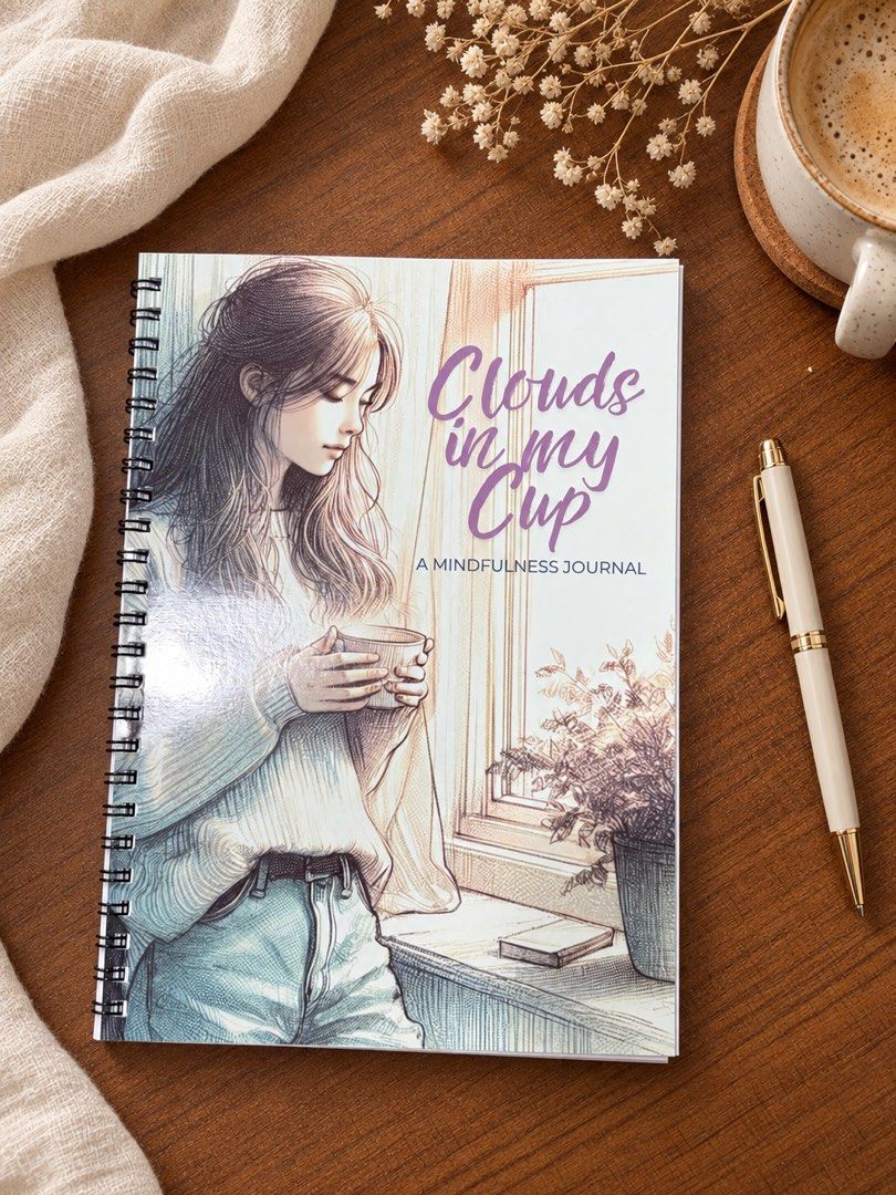 [PRE-ORDER] Clouds in My Cup: A Mindfulness Journal (Category: Stationery & School Supplies) located in Manila. Submitted by papeldeliham (Listing ID 1466835176, Image 1). Description: Somewhere between the hush of a morning breeze and the warmth of a quiet sip, there is a moment that asks nothing of you. Only that you be here. “Clouds in My Cup” is a mindfulness journal for the days you need a soft place to land. Seven kinds of days, seven gentl