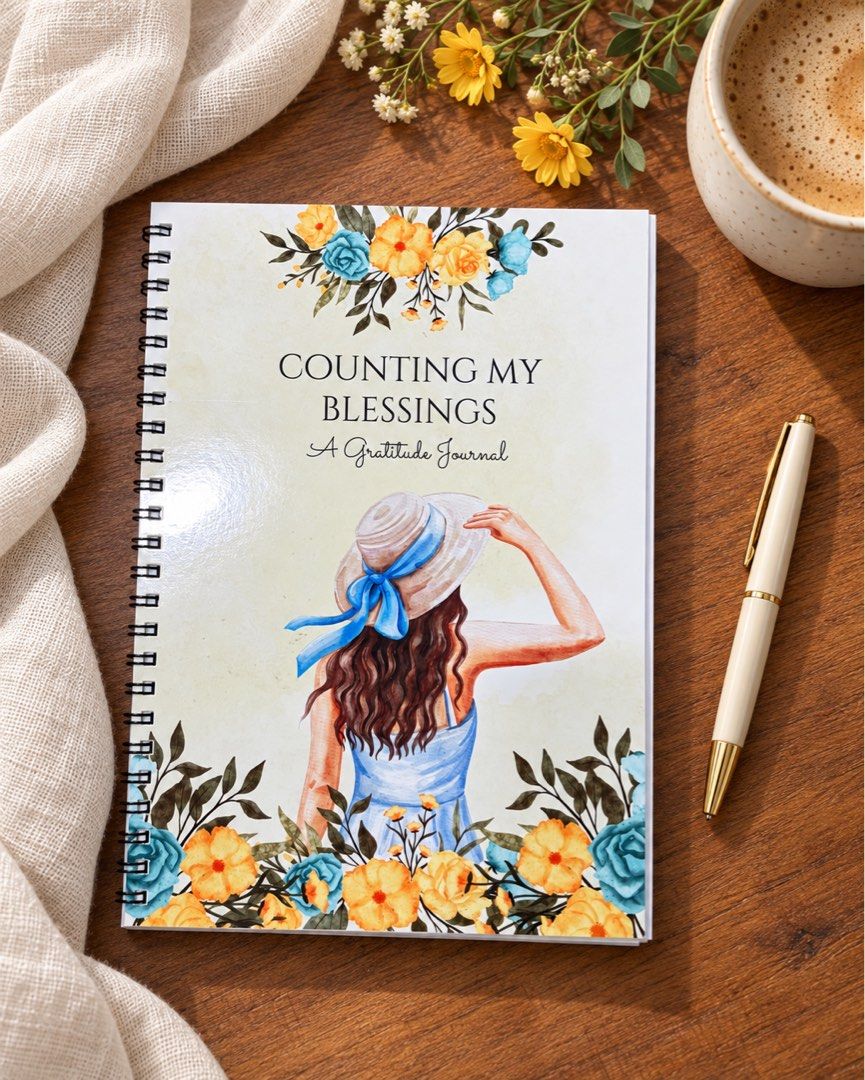 [PRE-ORDER] COUNTING MY BLESSINGS: A GRATITUDE JOURNAL (Category: Stationery & School Supplies) located in Manila. Submitted by papeldeliham (Listing ID 1442971490, Image 1). Description: 100 pages ring-bound full color cover black & white inside pages A5 size Counting My Blessings: A Gratitude Journal 🌼 A gentle gratitude journal created to help you notice God’s goodness, reflect on everyday blessings, and build a thankful heart one page at a t