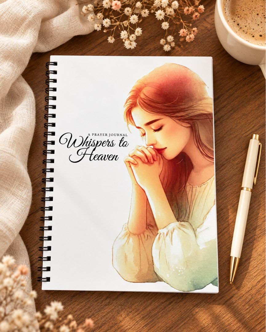 [PRE-ORDER] Whispers to Heaven Prayer Journal (Category: Religious Items) located in Manila. Submitted by papeldeliham (Listing ID 1442502344, Image 1). Description: 100 pages Ring-bound Colored cover Black and white pages A5 size Whispers to Heaven: A Prayer Journal 🤍 A guided prayer journal created to help you slow down, talk honestly with God, and record how He is moving in your life. Inside, you’ll find space for: * 100 black & white pages •