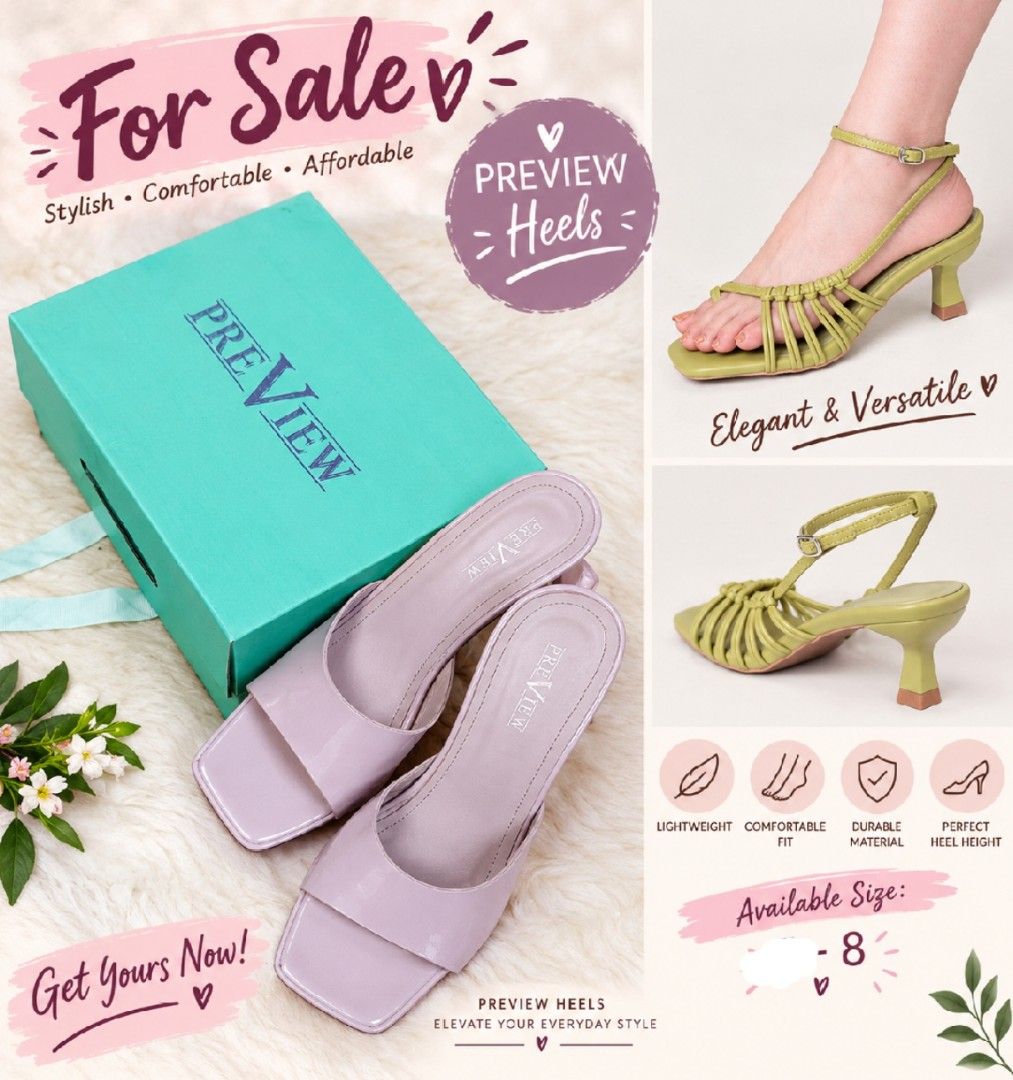 PREVIEW Block Heels & Hue (Category: Heels) located in Taguig. Submitted by rrdurant (Listing ID 1466873000, Image 1). Description: - Brand: PREVIEW - Style: Platform block heels with chunky square heel, wide front strap, and open toe - Color / Finish: Light pink patent finish - Condition: preloved - Inclusions: Original box from The Landmark and retail price tag (₱2,099.75) - Perfect for elevating any outfit while staying comfortable Hue Lime Ch