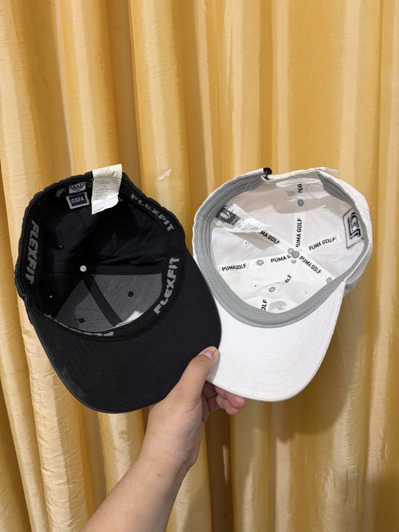 Puma Golf & Reef Flexfit Cap Bundle (Category: Caps & Hats) located in Binan City. Submitted by prelovedlagunaph (Listing ID 1466968191, Image 2). Description: - Bundle includes 2 caps: White Puma Golf cap with embroidered cat logo and black Reef cap with red embroidered patch - Structured crowns and clean interiors for a fresh look - Features Flexfit sizing sticker on the Reef brim and printed inner band on the Puma - Perfect everyday accessorie