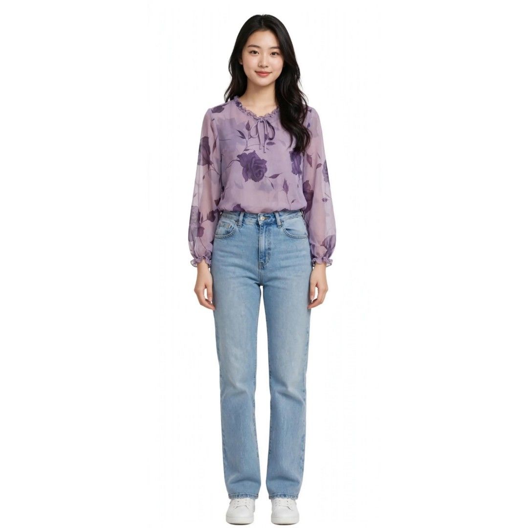 Purple Floral See-through Top/ Blouse (Category: Blouses) located in Las Pinas. Submitted by apples_here (Listing ID 1466880577, Image 2). Description: Rarely used Rfs: doesnt for anymore Small There's a Zipper on the side as opening.