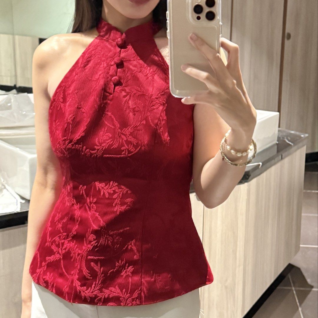 Red Halter Neck Top with Floral Pattern (Cheongsam) (Category: Sleeveless) located in Manila. Submitted by kylavillajuan (Listing ID 1466917025, Image 1). Description: Cheongsam design .