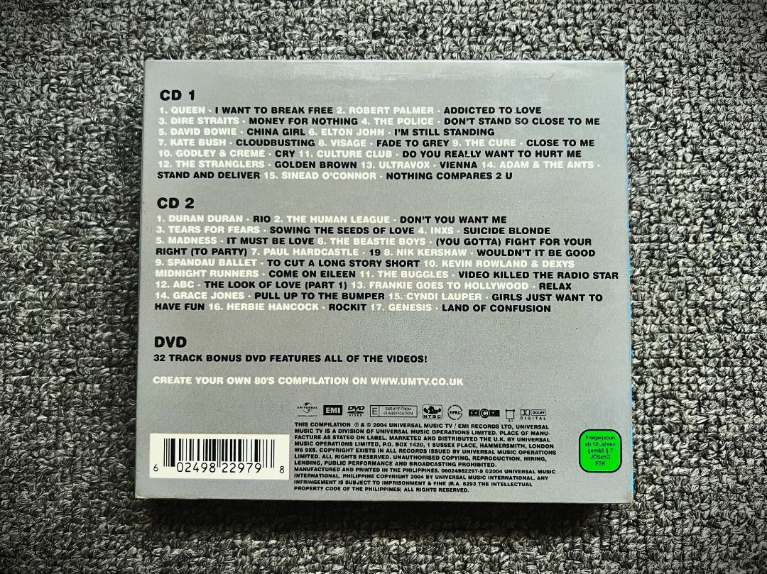 REWIND 3-Disc Set (2006) 2 CDs + 1 Bonus DVD Pack (Category: CDs & DVDs) located in Cebu City. Submitted by lighterrecords (Listing ID 1466919956, Image 2). Description: Calling all 80s New Wave, Pop, and Rock physical media collectors! Opening the vault to let you take home a massive music time capsule. This is "Rewind - The Best In Music & Video" (2004, Universal Music / EMI). Instead of a standard CD, this is a heavy 3-disc fold-out digipak se
