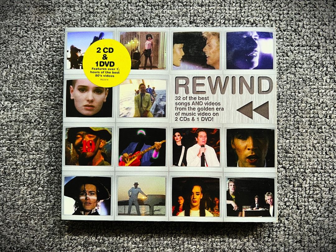 REWIND 3-Disc Set (2006) 2 CDs + 1 Bonus DVD Pack (Category: CDs & DVDs) located in Cebu City. Submitted by lighterrecords (Listing ID 1466919956, Image 1). Description: Calling all 80s New Wave, Pop, and Rock physical media collectors! Opening the vault to let you take home a massive music time capsule. This is "Rewind - The Best In Music & Video" (2004, Universal Music / EMI). Instead of a standard CD, this is a heavy 3-disc fold-out digipak se
