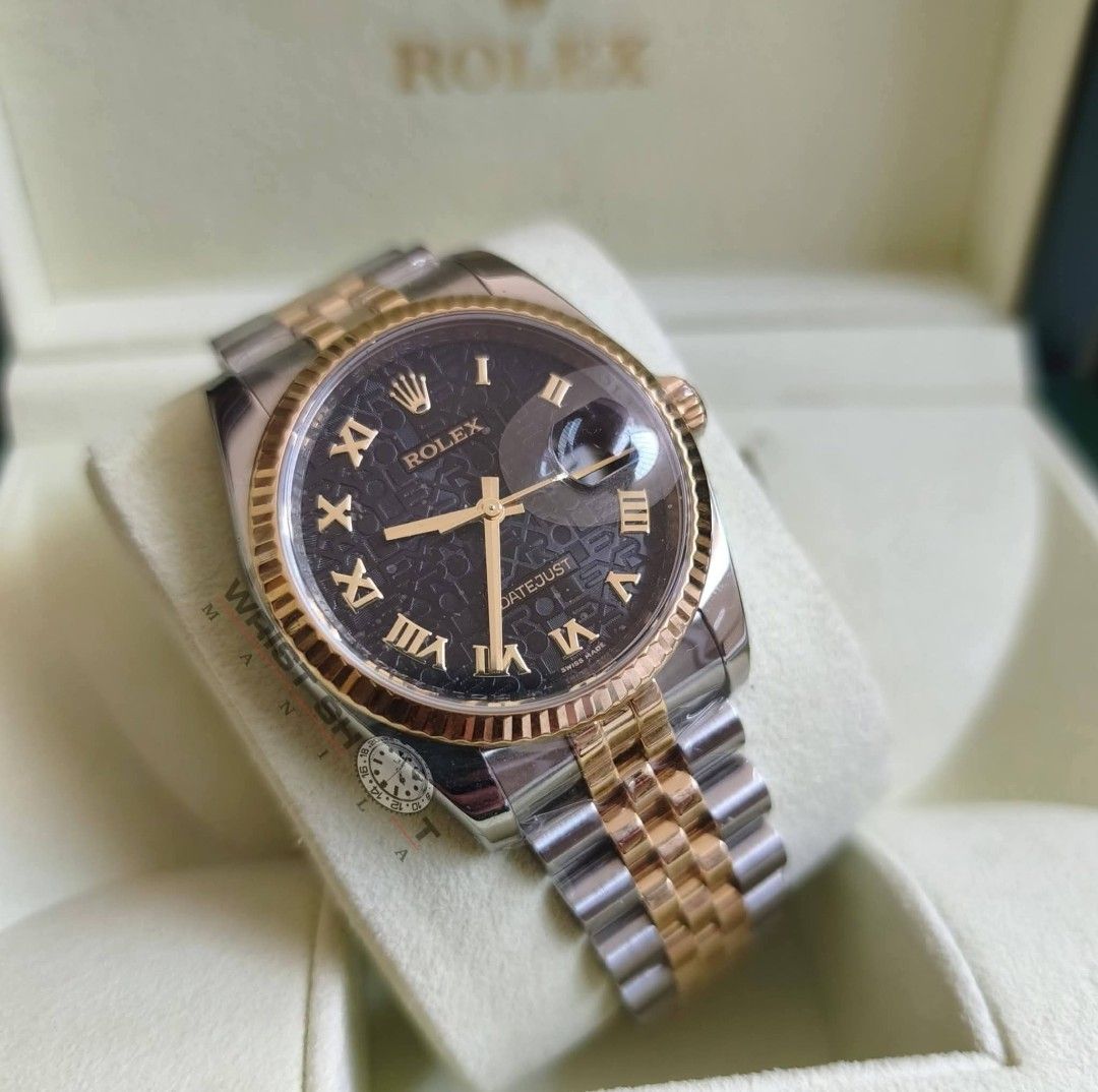 Rolex Datejust 36 Anniversary Dial (Category: Everything Else Others) located in Quezon City. Submitted by wristshotmanila (Listing ID 1466857387, Image 1). Description: Rolex Datejust 36 Anniversary Dial 538,500 pesos Reference: 116233 Two-tone steel 18k Gold Case: 36mm Unisex Crystal: sapphire random serial year : 2014 (approximation) Movement: automatic Rating: 9/10 Unit, box, hangtag, manual, cleaning cloth, Authentication paper from a Reputa