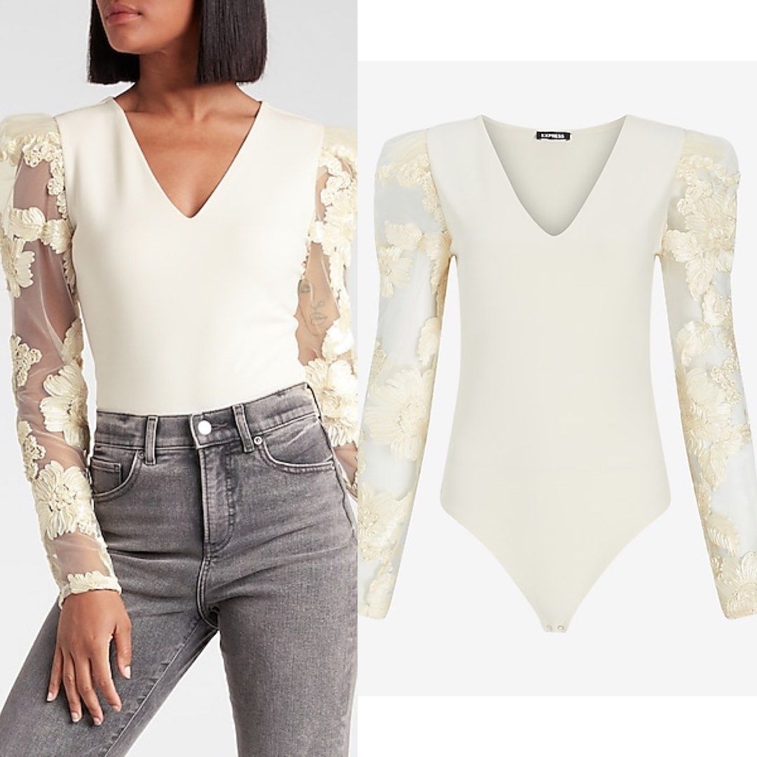 SALE! EXPRESS LACE BODYSUIT (Category: Others Tops) located in Cavite. Submitted by bagsbythea (Listing ID 1466779751, Image 1). Description: 🌹✨ CLEARANCESALE 299 ONLY ‘EXPRESS’V-NECK MESH LACE LONGSLEEVE THONG BODYSUIT IVORY WHITE (super nice to) ✖️399✖️349 ✅299 Online Price: 3k+ —— Available sizes: XTRALARGE (43-45bust, 36-39waist) No other sizes Stretch Makapal LIMITED STOCKS .