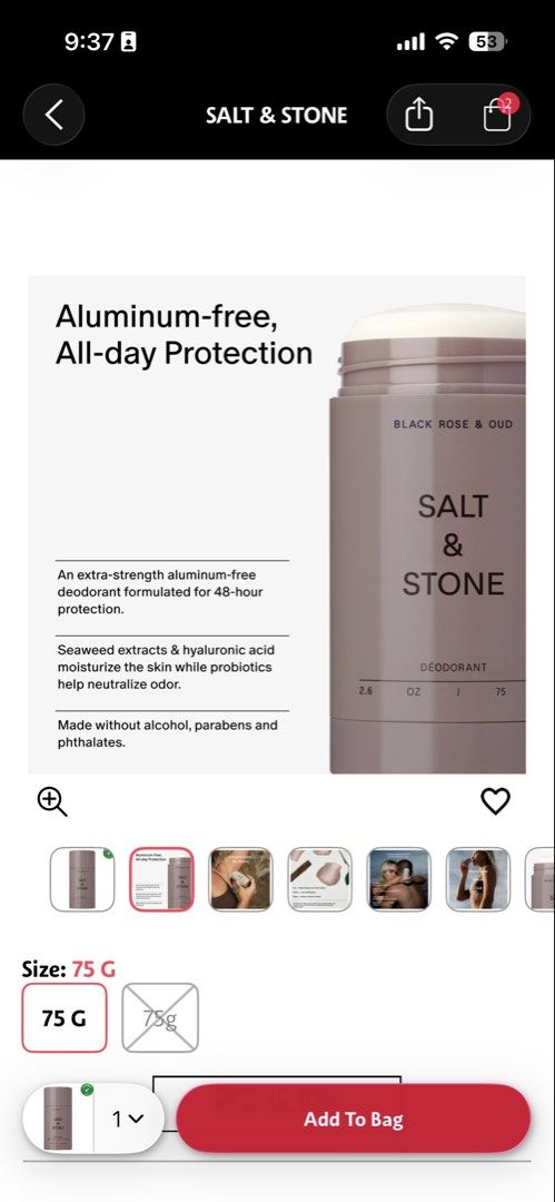Salt & Stone Deodorant (Category: Body Care) located in Mandaluyong City. Submitted by ellasellstuff (Listing ID 1466782434, Image 3). Description: Brand new Salt & Stone Deodorant 75g Scent: Black Rose & Oud MOP: Gcash/BPI/UB transfers MOD: Own seller’s pickup via chosen service (Lalamove/Grab) / JRS Express. Shipping fee to be shouldered by buyer.