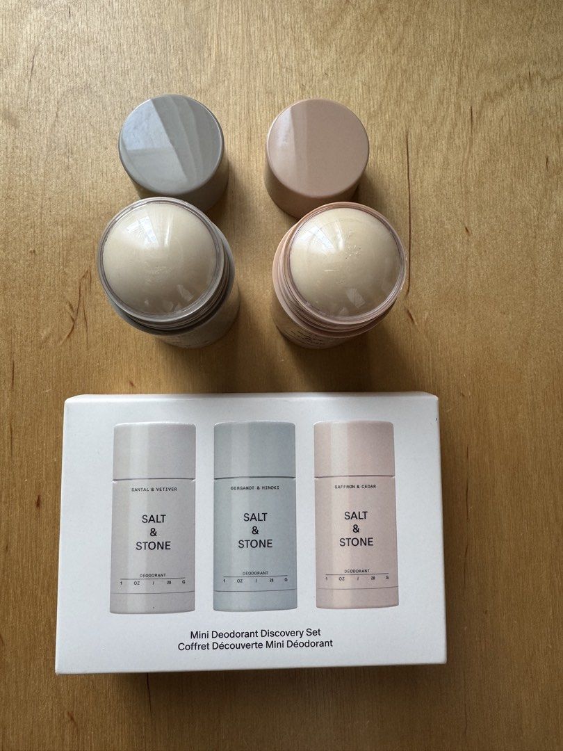Salt & Stone Mini Deodorants (Category: Fragrance & Deodorants) located in Mandaluyong City. Submitted by ellasellstuff (Listing ID 1466783089, Image 3). Description: Brand new Mini Salt & Stone Deodorants Scents: Santa & Vetiver, Safron & Cedar 28g each MOP: Gcash/ BPI/ UB transfers MOD: Lalamove/ Grab c/o buyer.