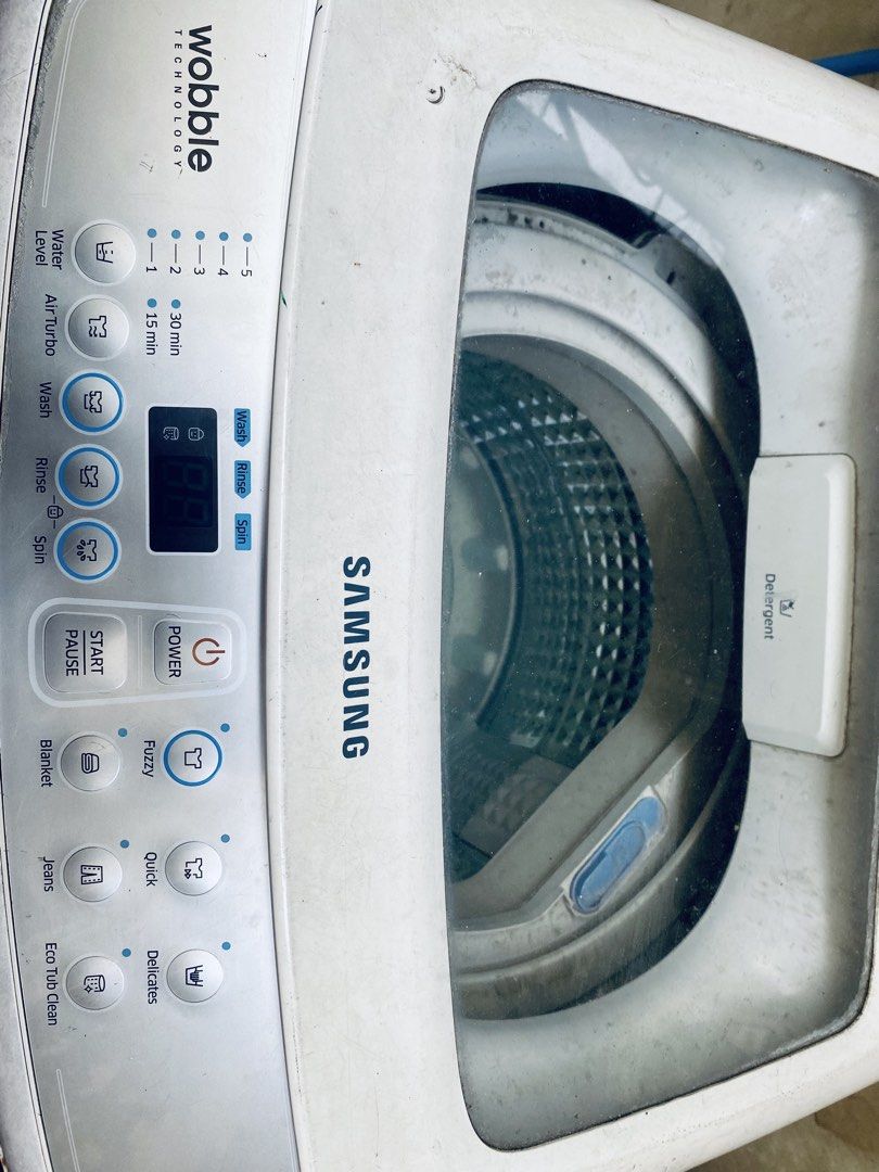 Samsung Wobble Technology Top Load Washing Machine (Category: Washing Machines and Dryers) located in Las Pinas. Submitted by mellany08 (Listing ID 1466805134, Image 2). Description: - Brand: Samsung - Condition: heavily used (11 years) with issues. Loud Banging..