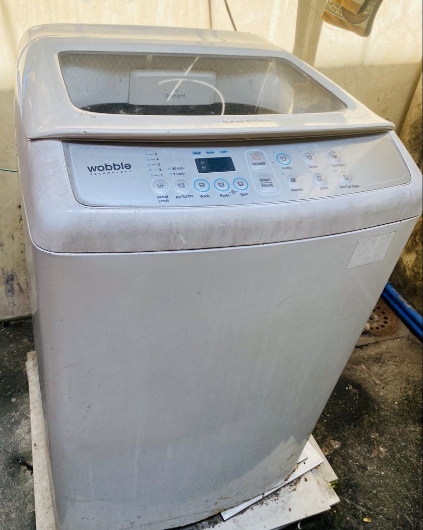 Samsung Wobble Technology Top Load Washing Machine (Category: Washing Machines and Dryers) located in Las Pinas. Submitted by mellany08 (Listing ID 1466805134, Image 1). Description: - Brand: Samsung - Condition: heavily used (11 years) with issues. Loud Banging..