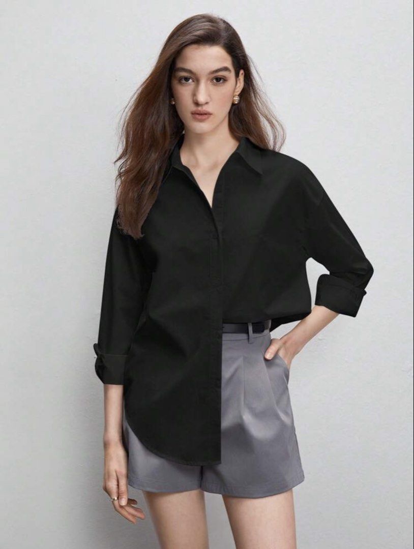 Shein Black Button-Up Shirt (Category: Shirts) located in Quezon City. Submitted by _shopjhcloset (Listing ID 1466915596, Image 3). Description: Shein BIZWear Button Down — ₱300 Size: XL Color: Black **In good condition.