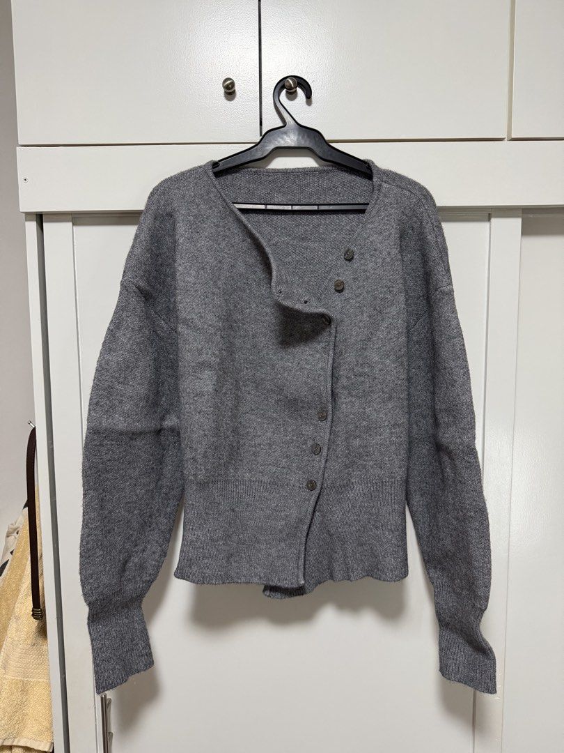 Shein Grey Asymmetric Button Cardigan (Category: Coats, Jackets and Outerwear) located in Quezon City. Submitted by _shopjhcloset (Listing ID 1466908716, Image 3). Description: Shein Thick Cardigan — ₱800 Size: 0XL Color: Gray Material: Thick and soft, perfect for fall/winter **Worn once only.
