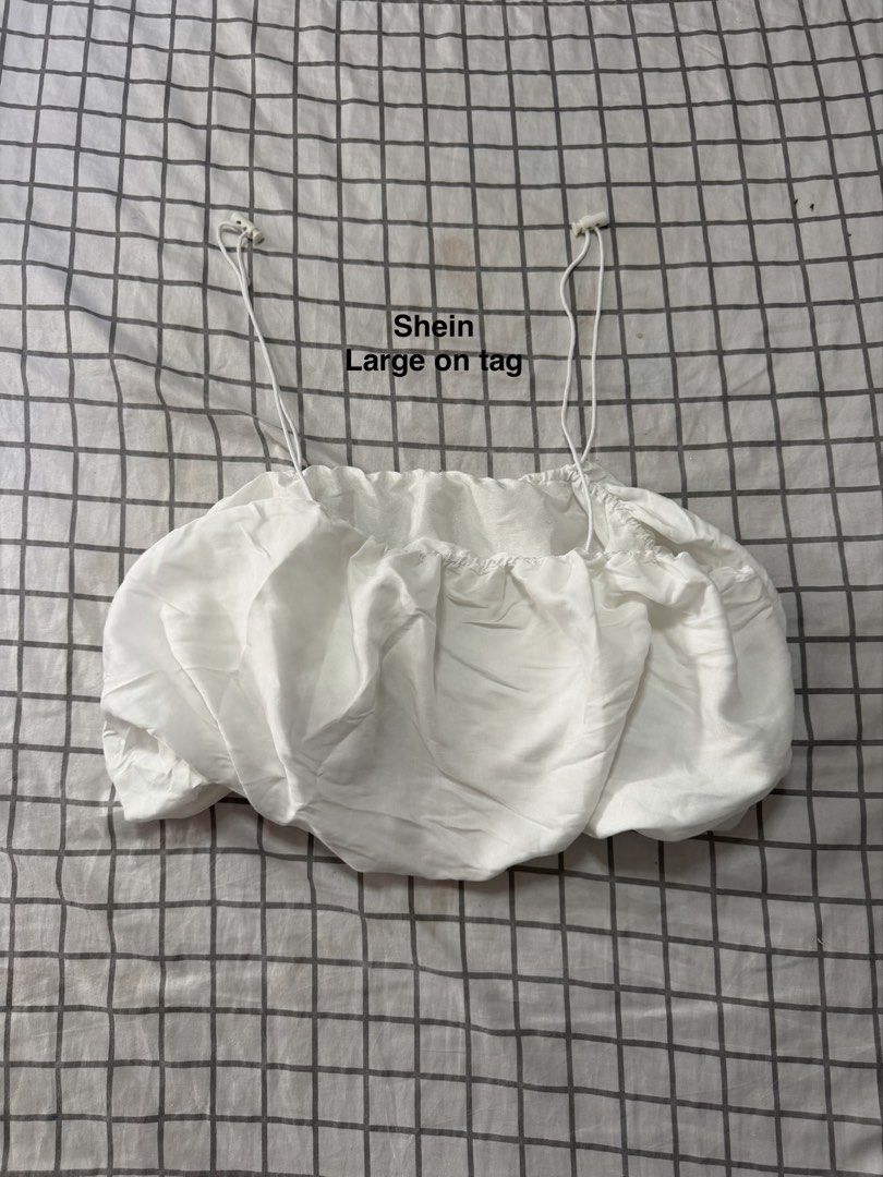 Shein white bubble-hem camisole (Category: Sleeveless) located in Quezon City. Submitted by pinkyswearshop (Listing ID 1466823268, Image 1). Description: .