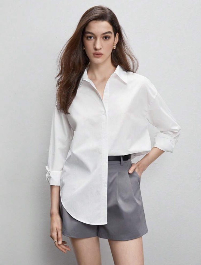 SHEIN White Button-Up Shirt (Category: Shirts) located in Quezon City. Submitted by _shopjhcloset (Listing ID 1466915934, Image 3). Description: Shein BIZWear Button Down — ₱300 Size: XL Color: White **In good condition, no stains.