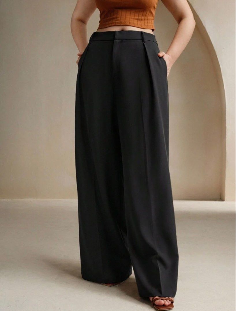 Shein Wide Trousers (Category: Other Bottoms) located in Quezon City. Submitted by _shopjhcloset (Listing ID 1466929192, Image 2). Description: Shein Wide Trousers Size: 0XL Color: Black *In good condition.