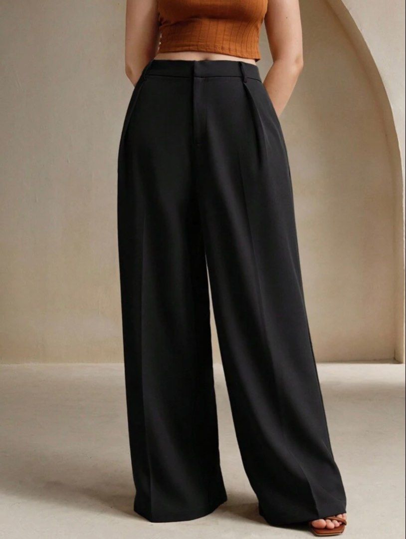 Shein Wide Trousers (Category: Other Bottoms) located in Quezon City. Submitted by _shopjhcloset (Listing ID 1466929192, Image 1). Description: Shein Wide Trousers Size: 0XL Color: Black *In good condition.