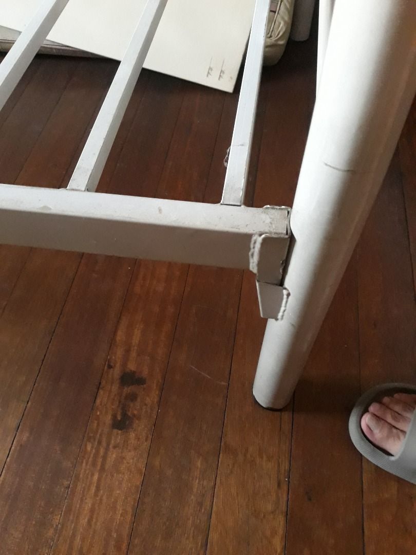 Single bed frame (Category: Bed Frames & Mattresses) located in Manila. Submitted by reckocamp11574 (Listing ID 1466924461, Image 3). Description: Single bed frame, slightly used, with plywood tops free if need by buyer. The foam and cover not included. If interested, please call or text 09454474260..