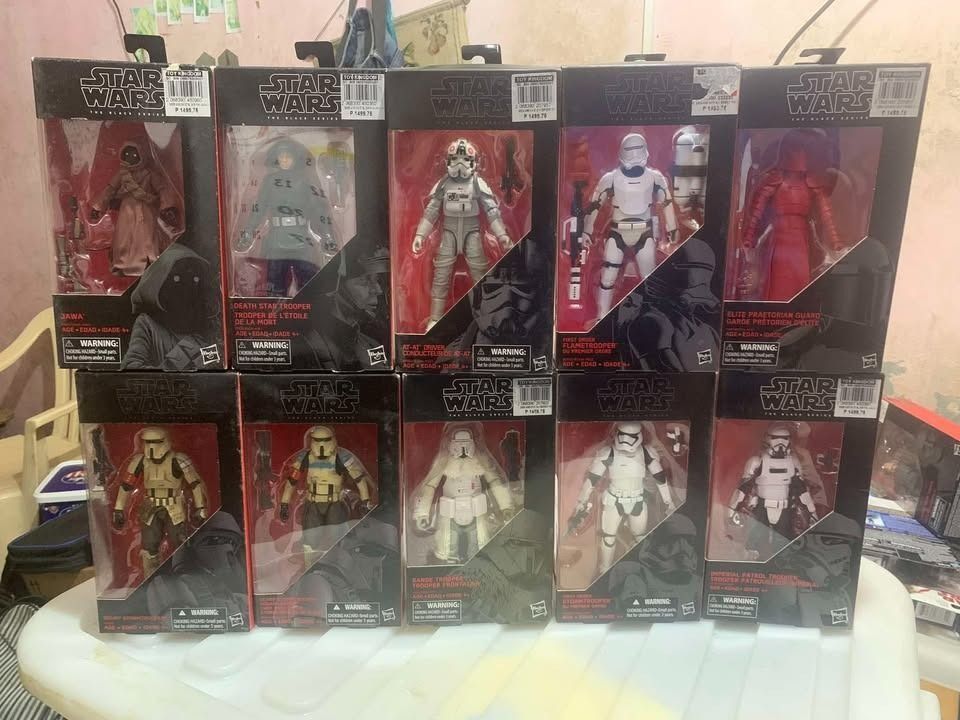 Star Wars Black Series 6 inch Set 20 figs (Category: Figurines & Statues) located in Taguig. Submitted by paradise.collections (Listing ID 1466965501, Image 3). Description: Star Wars Black Series 6 inch Set Brand New / Sealed Quitting sale Negotiable for sure buyer just PM me -00 Scarif Stormtrooper -03 Kylo Ren -04 First Order Storm Trooper -15 Jango Fett -16 First Order Flametrooper -28 Scarif Stormtrooper Squad Leader -31 AT-AT Driver -45 Kyl