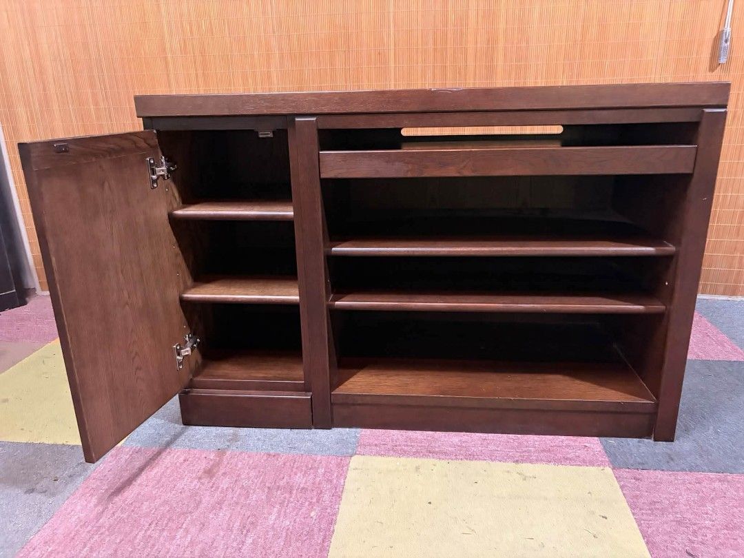 Storage Cabinet (Category: Shelves, Cabinets & Racks) located in Meycauayan. Submitted by marygracecasimiro (Listing ID 1466819321, Image 3). Description: SOLID WOOD Multi-Tier Console Storage Cabinet Adjustable Shelves, Pullout Shelf MABIGAT!!! SOLID TALAGA!!! Multi-purpose : Console for Entertainment Tv Rack / Tv Stand Kitchen Buffet Cabinet Price : 5900 ✅ 41L x 18W x 28H inches In VERY good condition🩷.