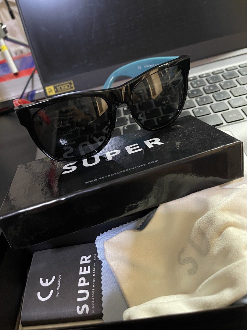 Super Solid tint sunglasses (Category: Sunglasses & Eyewear) located in Mandaluyong City. Submitted by coolmeybab (Listing ID 1466851451, Image 2). Description: Made in Italy Classic sunglasses with red and blue temple arms Hand made in Italy by Retrosuperfuture Complete with box and pouch.