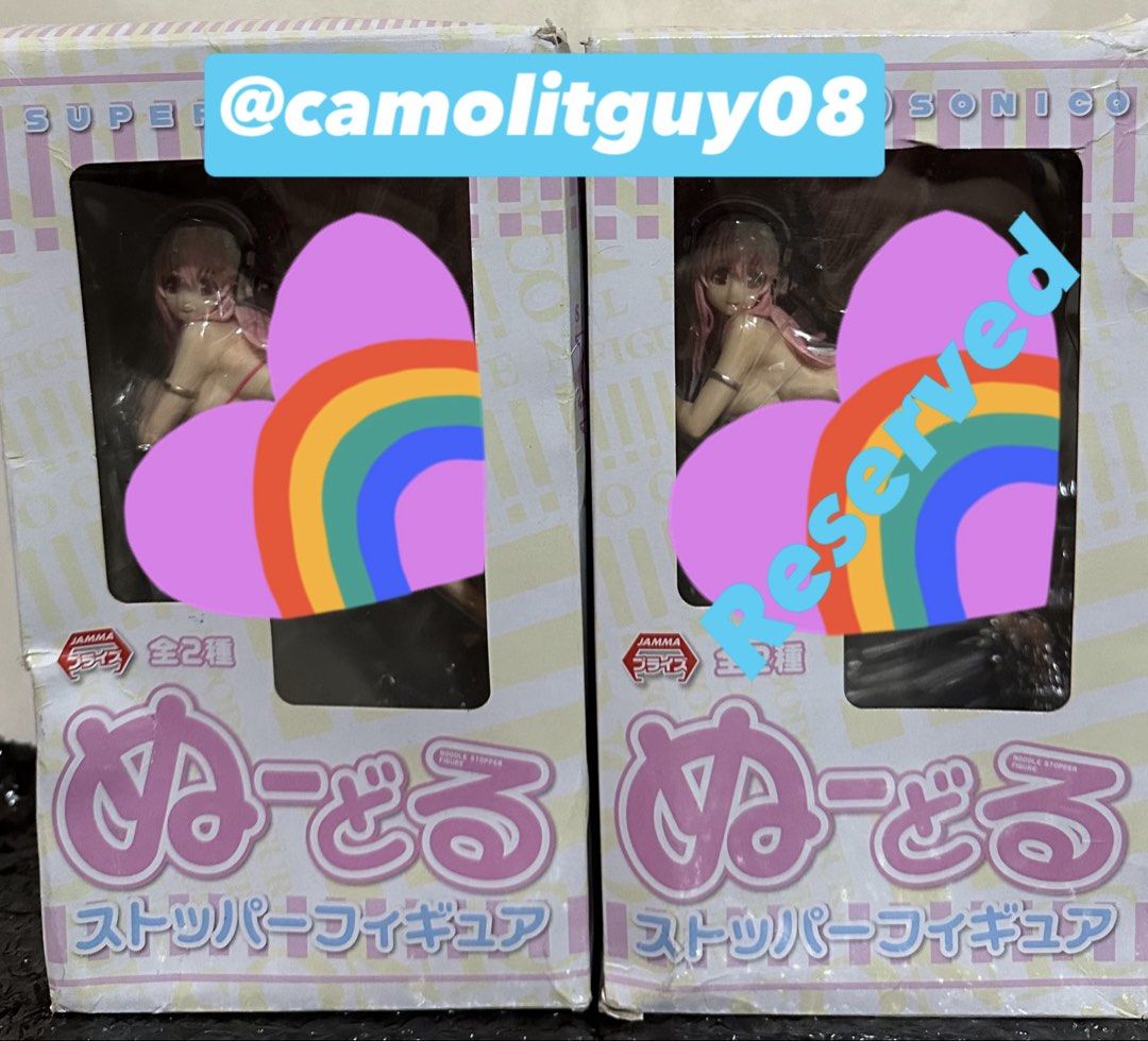 Super Sonico Nitroplus Noodle Stoppers (Category: Figurines & Statues) located in Rizal. Submitted by camolitguy08 (Listing ID 1466789622, Image 2). Description: This is a relisting because my previous listing was removed by the platform. :(( The actual items are on the 2nd slide, Thank you. Super Sonico Nitroplus Noodle Stopper Pink and White Ver. Note: White Ver. Reserved (Pink Version Left) MIB with Clam (Bad Box)(1500 Each) Box Condition: 4.5