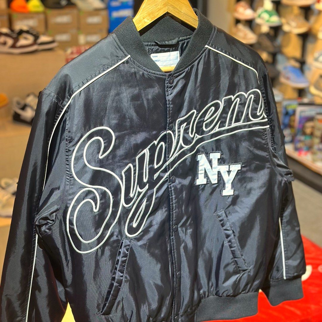 Supreme Contrast Varsity Jacket (Category: Coats, Jackets and Outerwear) located in Quezon City. Submitted by inside_plug (Listing ID 1466831616, Image 2). Description: For sale Supreme Contrast Varsity Jacket Black - Small Used Dm us to purchase.