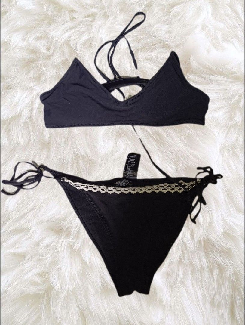 TAKE ALL: Black and White Striped Ruffle Bikini Set (Category: Bikinis & Swimsuits) located in Abucay. Submitted by lovedby.herrr (Listing ID 1466826732, Image 3). Description: Chic black off-the-shoulder ruffle top and striped high-waisted bottom set. Stretchy, comfortable, and perfect for the beach or pool..