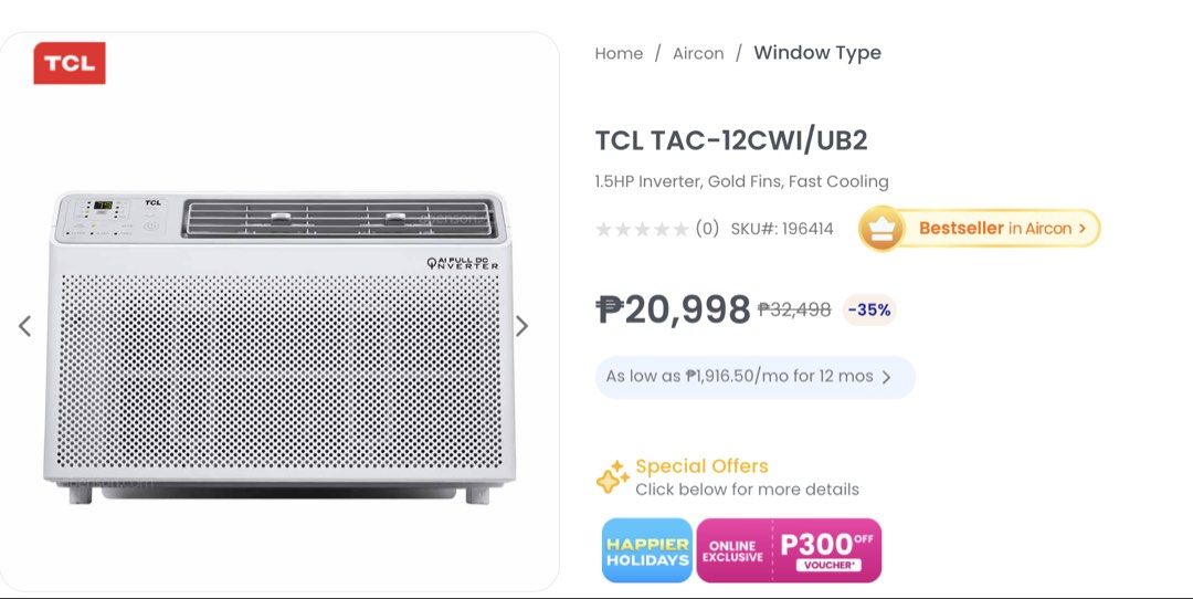 TCL 1.5HP Inverter AC (Category: Air Conditioning and Heating) located in Manila. Submitted by pibolpower11208 (Listing ID 1466970159, Image 1). Description: RUSH SELLING TCL TAC-12CWI/UB2 with AI Full DC Inverter technology (1.5HP) Bought for ₱30k+ last year and only used a few times! No issues and still in great condition! RFS: moving out .