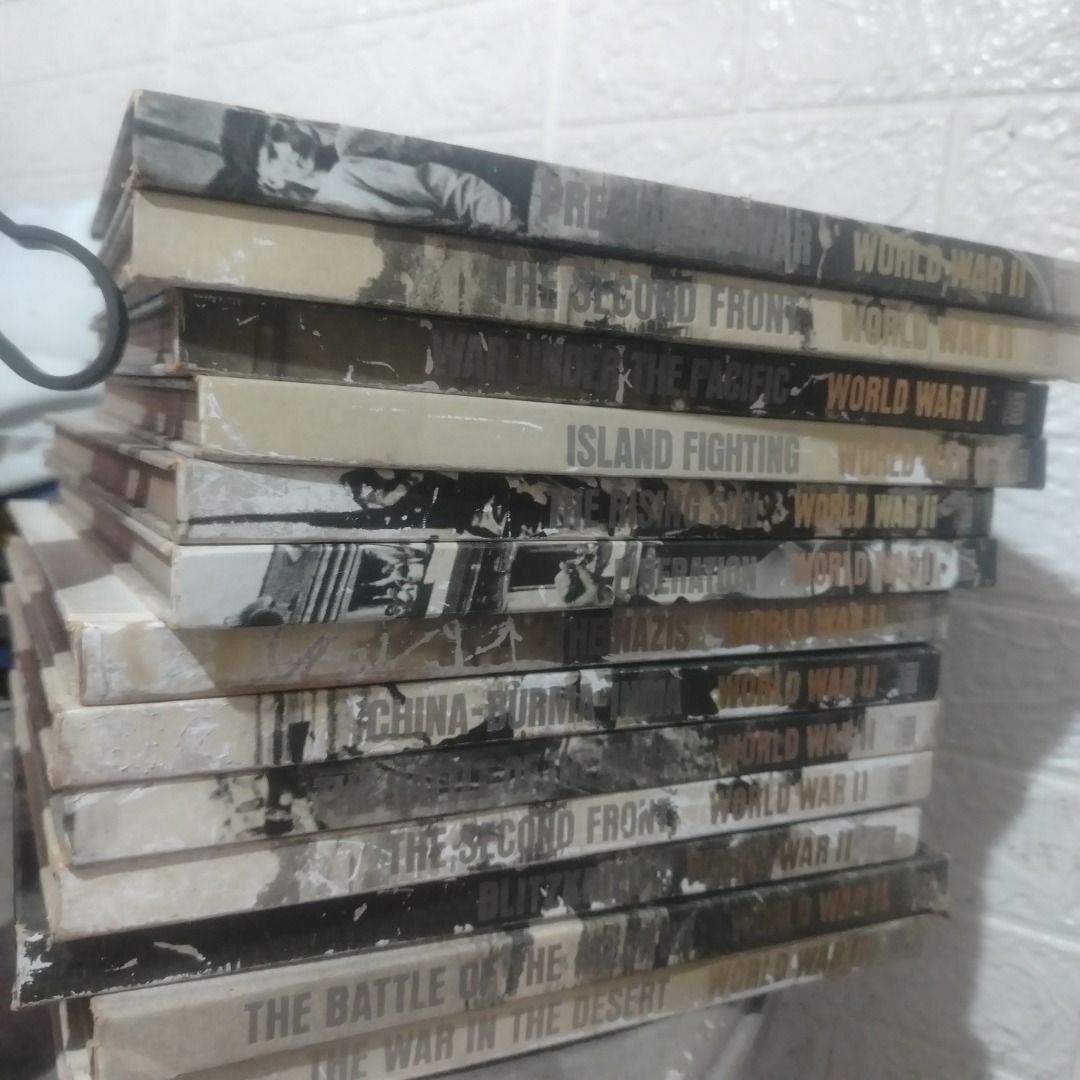 Time-Life World War II Hardcover Book Series Stack (Category: Storybooks) located in Caloocan City. Submitted by silentfalcon_482824 (Listing ID 1466824741, Image 1). Description: - Set of Time-Life World War II hardcover books - Titles include: Island Fighting, The Nazis, China-Burma-India, The Second Front, Blitzkrieg, and The War in the Desert - Packed with historical photos and detailed maps in every volume - Spines show visible aging, wear, 