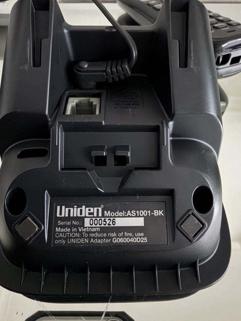 Uniden DECT cordless telephone (Category: Office & Business Technology) located in Makati City. Submitted by monkeykingo (Listing ID 1466930552, Image 2). Description: - Brand: Uniden - Model: AS1001-BK - Type: DECT cordless telephone with charging base - Color: Black - Origin: Made in Vietnam - Delivery: At buyer's expense or meetup at Greenbelt Mall, Makati.