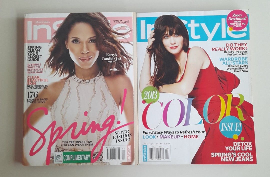 US InStyle Magazines (2013 & 2015 Issues - Bundle or Solo) (Category: Magazines) located in Batangas. Submitted by bluehasnoclue (Listing ID 1466793267, Image 1). Description: Take All (2 Issues Bundle): ₱450 ​Individual Purchase: ​Zooey Deschanel (April 2013 Color Issue) - ₱280 ​Kerry Washington (March 2015 Spring Fashion Issue, 538 pages) - ₱250 •​Condition (Good Condition): Pre-loved US back issues in good reading condition. Complete pages, cl