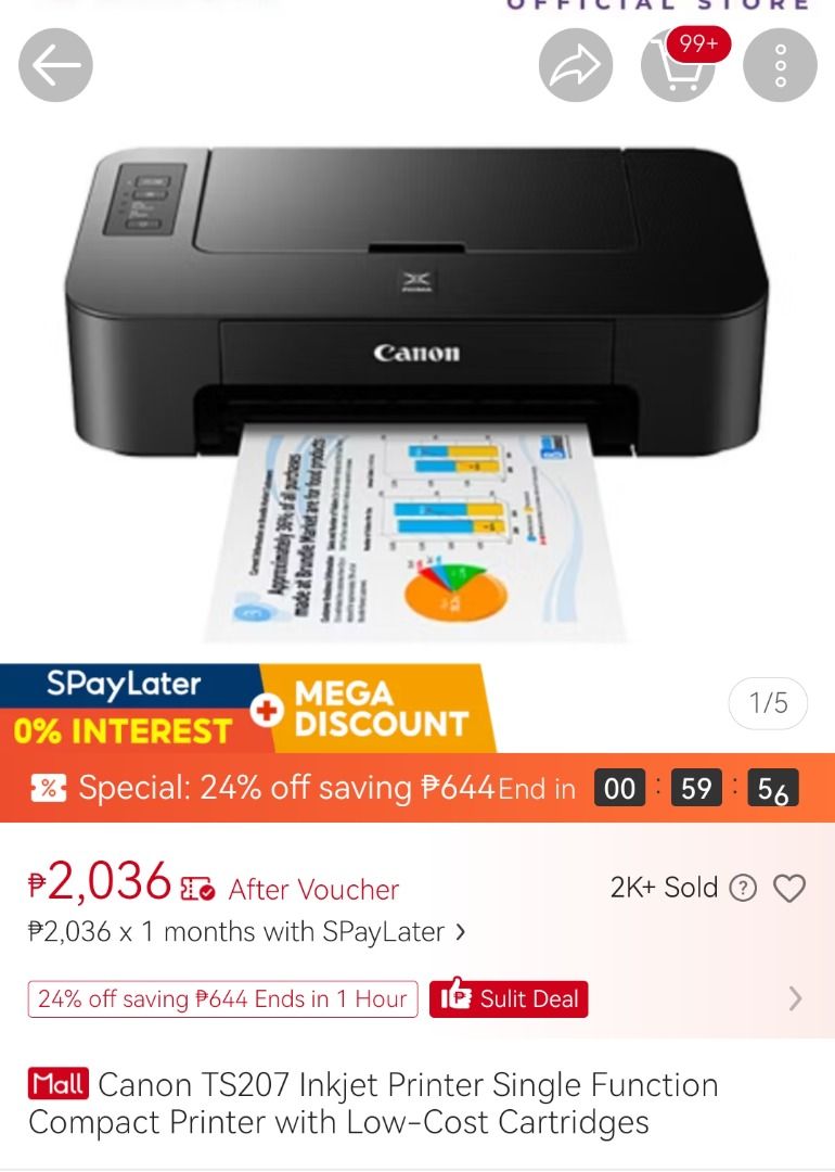 USED CANON TS207 NO INK (Category: Printers, Scanners & Copiers) located in San Fernando. Submitted by clubkikay (Listing ID 1466829970, Image 2). Description: Used CANON PIXMA TS207 No ink, for ink cartridge replacement.