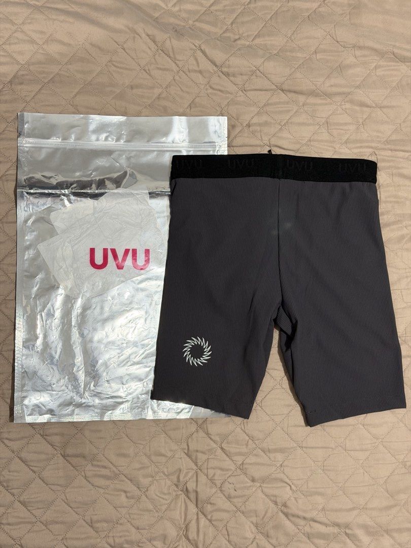 UVU V1 Half Tights Grey (Size Small) (Category: Activewear) located in Manila. Submitted by mnl.lvprdgci (Listing ID 1466886108, Image 2). Description: - Brand: UVU - Model: Training Half Tights - Color: Grey - Size: Small - Condition: Brand new with tags and original packaging - Features: Ribbed athletic fabric, elastic waistband with drawstring, printed UVU branding on the leg and back.