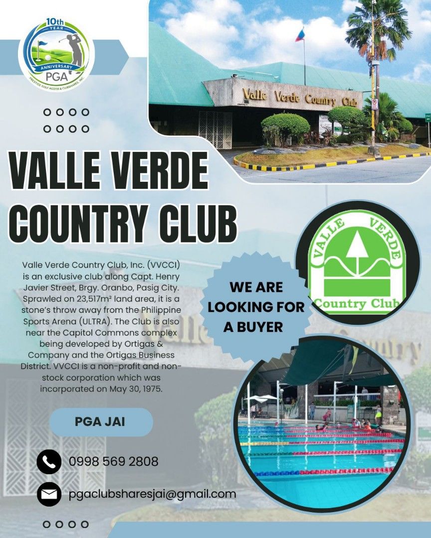VALLE VERDE COUNTRY CLUB (Category: Announcements) located in Muntinlupa City. Submitted by pgaclubsharesjai (Listing ID 1466792869, Image 1). Description: .