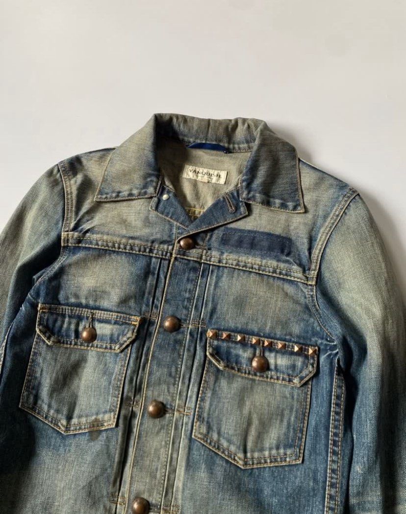 Vanquished Tokyo Japan Type-II Biker Denim Jacket (Category: Coats, Jackets and Outerwear) located in Baguio. Submitted by archival.store (Listing ID 1466917115, Image 2). Description: Size tagged:S Issue:none Width:18 Length:23.5 Shoulder:16 Sleeve:25.5 .