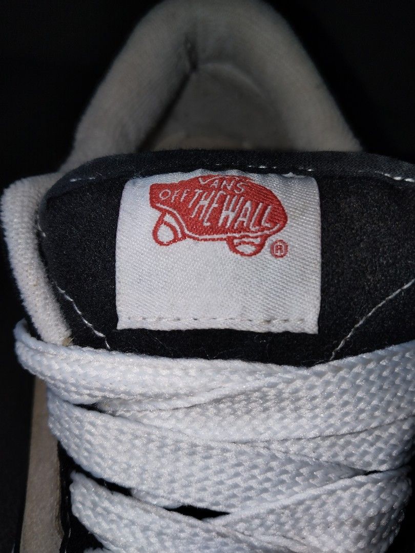 Vans x Potato Vans Black White Sneakers (Category: Sneakers) located in Manila. Submitted by corndogsshopitem.8o67 (Listing ID 1466833849, Image 2). Description: - Brand: Vans - Color: Classic black and white - Style: Chunky skate sneakers with thick laces - Unique Detail: Custom 'potato vans' embroidery on the heel counter - Features: White rubber toe caps and iconic red 'Off The Wall' heel badges - Condition: Cushioned collars show some wear an