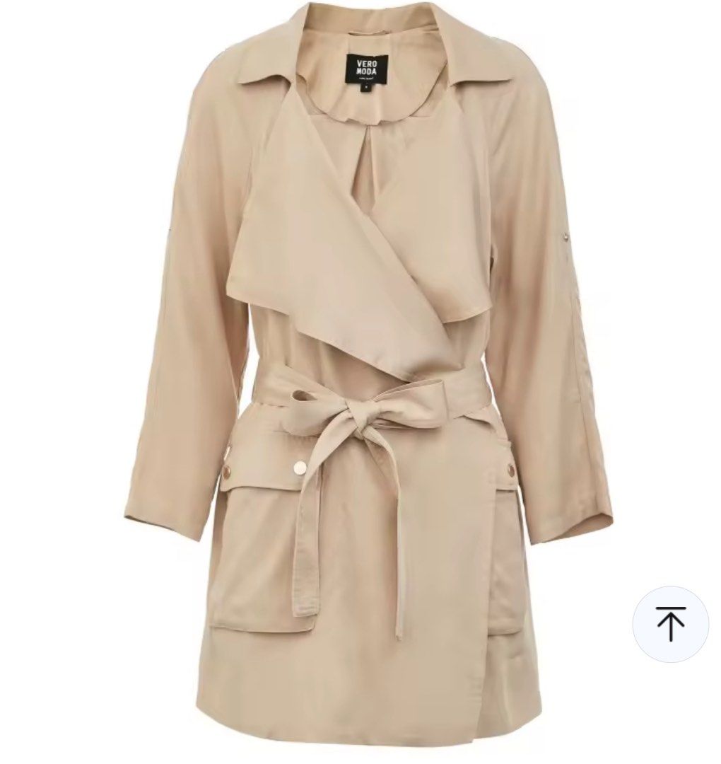 Vero Moda Beige Trench Coat with Belt (Category: Coats, Jackets and Outerwear) located in San Jose. Submitted by shopangelem (Listing ID 1466860939, Image 1). Description: 3/4 Sleeves Trench Coat with Belt Used once lang Nice fabric -100%Lyocell Best fits Medium Body Frame No when worn .