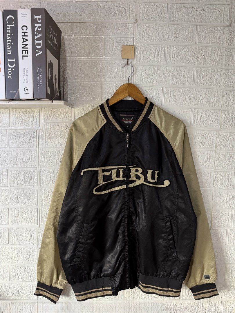 VINTAGE FUBU BOMBER JACKET (Category: Coats, Jackets and Outerwear) located in Baguio. Submitted by kds_stuffs (Listing ID 1466795752, Image 1). Description: Mine: 850 📍VINTAGE FU4U bomber jacket 😍 Size: L-XL Dimension: 27.5L x 24W Color rate: 9/10 Issue: ❌ Excellent condition Need wash Gandara neto 💗.