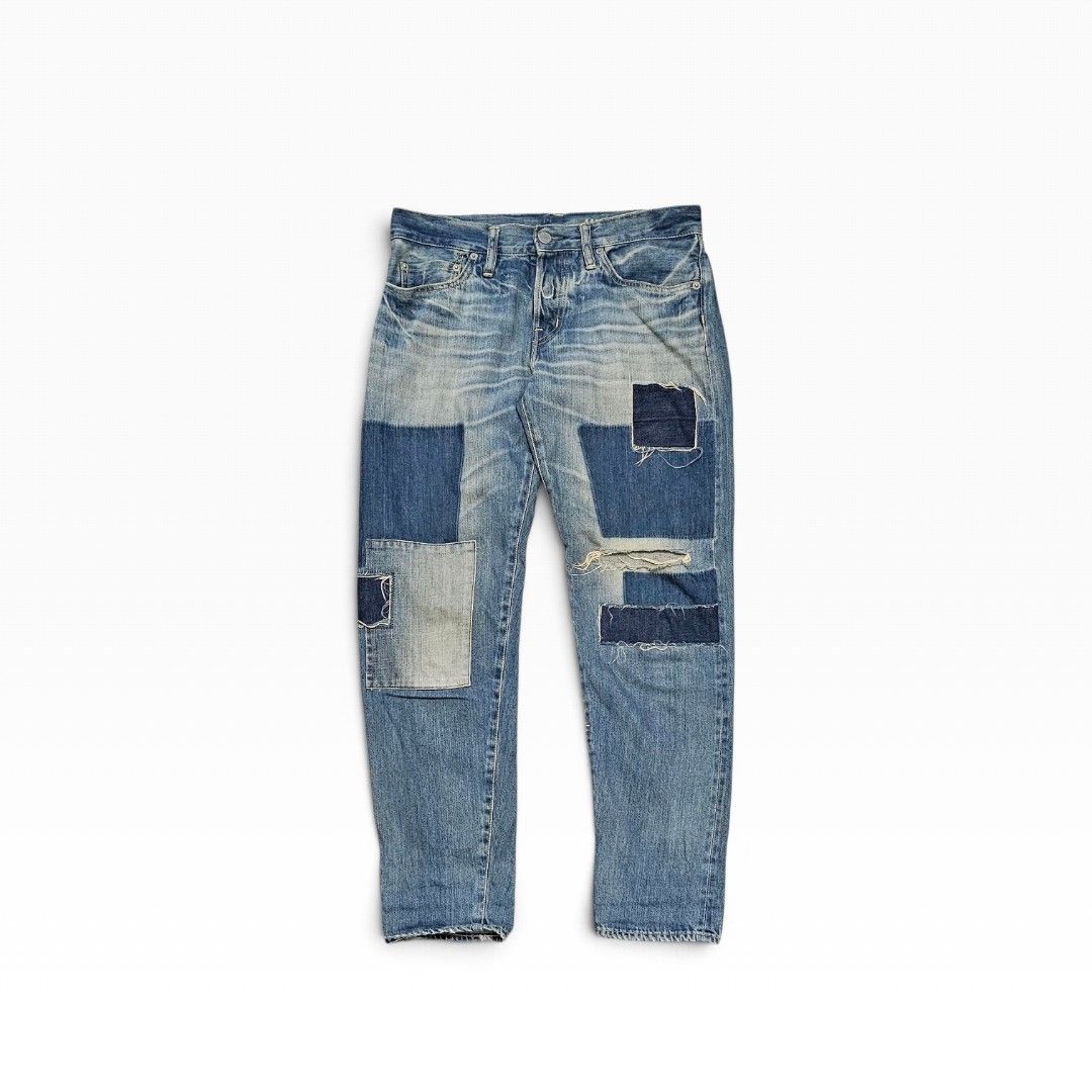 Vintage Hysteric Glamour Distressed Patchwork Denim Jeans (Category: Jeans) located in Manila. Submitted by shio_gray (Listing ID 1466845604, Image 1). Description: Authentic sz Small Waistline 30 Inseam 26 Thighs 9 Leg open 5.5 Front rise 9.