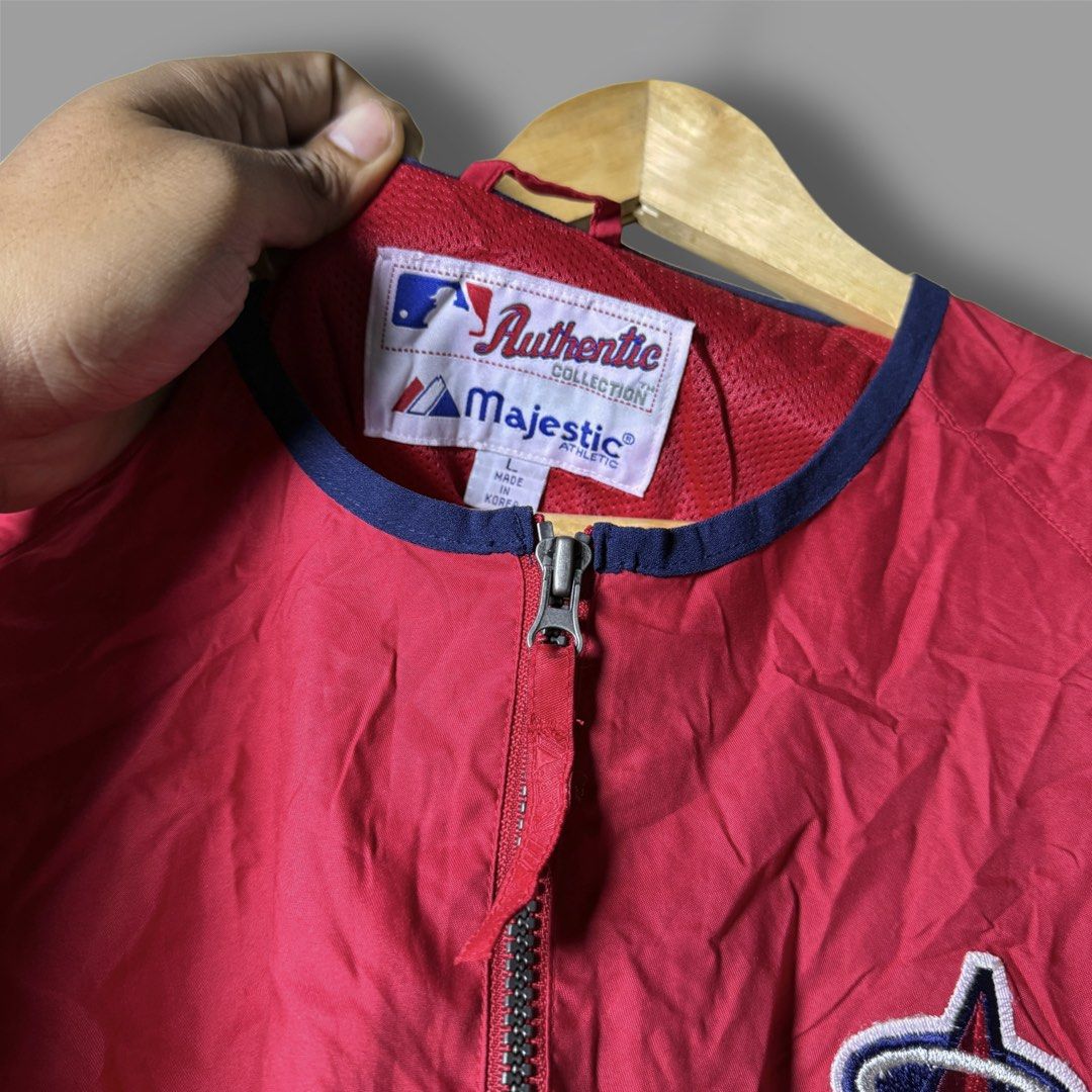 Vintage Majestic LA (Category: Coats, Jackets and Outerwear) located in Zamboanga. Submitted by hype_thrifts (Listing ID 1466862158, Image 3). Description: Vintage Majestic Los Angeles/Anaheim Angels Red Pullover Windbreaker Jacket - Large Width: 26 Length: 28 Excellent condition -.
