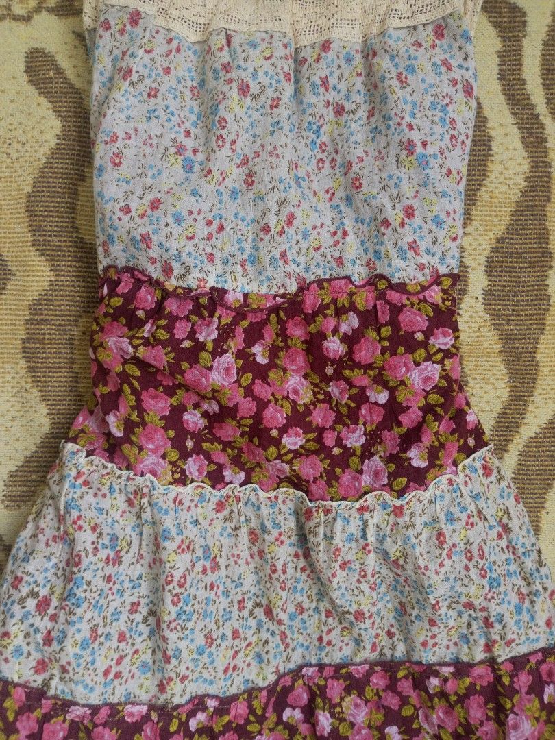 vintage mignon mori kei patchwork dress (Category: Dresses) located in San Pedro. Submitted by vishavriksha (Listing ID 1466822098, Image 3). Description: ‎༝ medium on tag (fits xs to small) ‎༝ bust: 28"-38" (garterize) ‎༝ length: 45" ‎༝ brand: mignon (auth vintage jp brand) ‎ ‎eob: TBA.