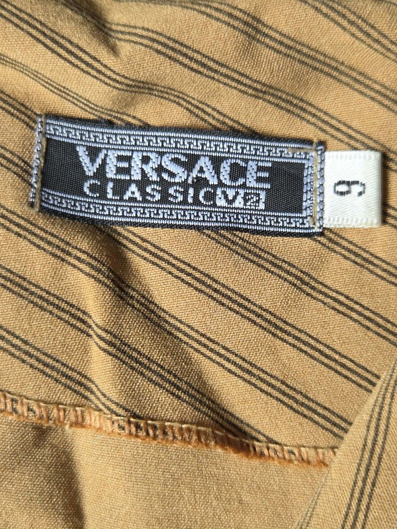 Vintage Versace Classic V2 Striped Blazer Jacket (Category: Coats, Jackets and Outerwear) located in Rizal. Submitted by stoo_cee (Listing ID 1466925057, Image 2). Description: Versac*e Classic V2 Blazers 16 x 23 Small 9.5/10 issue: see pics.