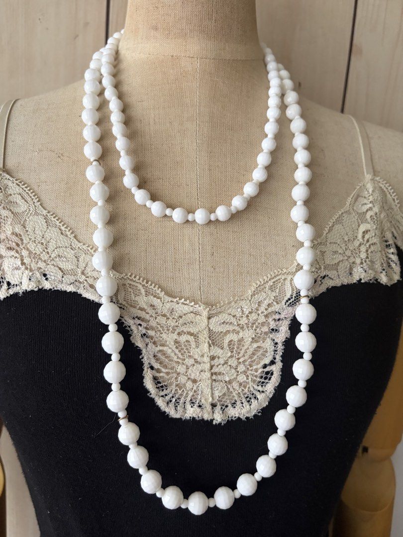 White Faceted Beaded Double Strand Necklace (Category: Necklaces) located in Quezon City. Submitted by wagwagan_ukay_blues (Listing ID 1466849941, Image 1). Description: From Japan In good condition 30” Length .