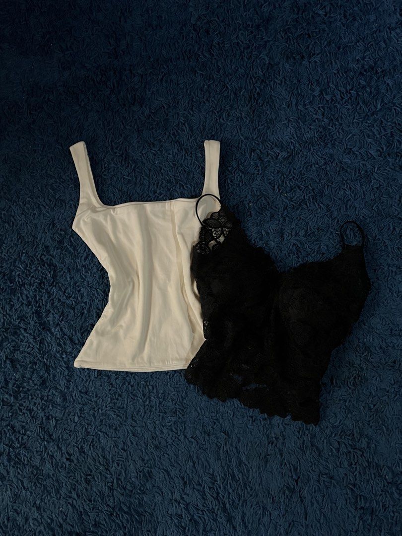 White Square Neck Tank Top and Black Lace Bralette Bundle (Category: Sleeveless) located in Plaridel. Submitted by vastwhale_38f456 (Listing ID 1466776981, Image 1). Description: 2 for 125.