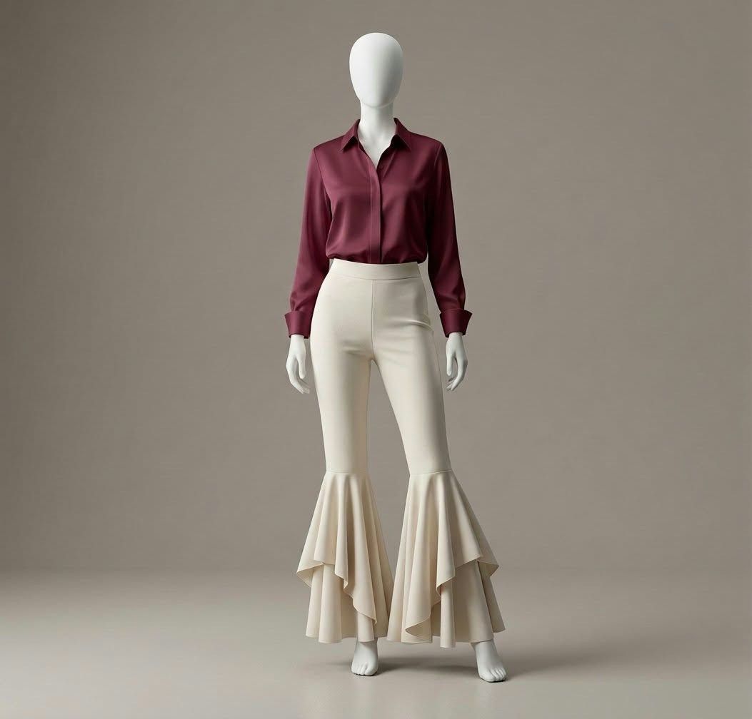 White Tiered-Ruffle Flared Gaucho Trousers (Category: Jeans) located in Bacoor. Submitted by aithriftcloset (Listing ID 1466916082, Image 1). Description: White Tiered-Ruffle Flared Gaucho Trousers 🤍✨ 💃 Stand out from the crowd with these incredibly chic and statement-making white gaucho trousers! ✨️Crafted from a smooth, ultra-flexible nylon and spandex combination fabric, these pants blend cozy comfort with true high-fashion drama. ✨️They fea