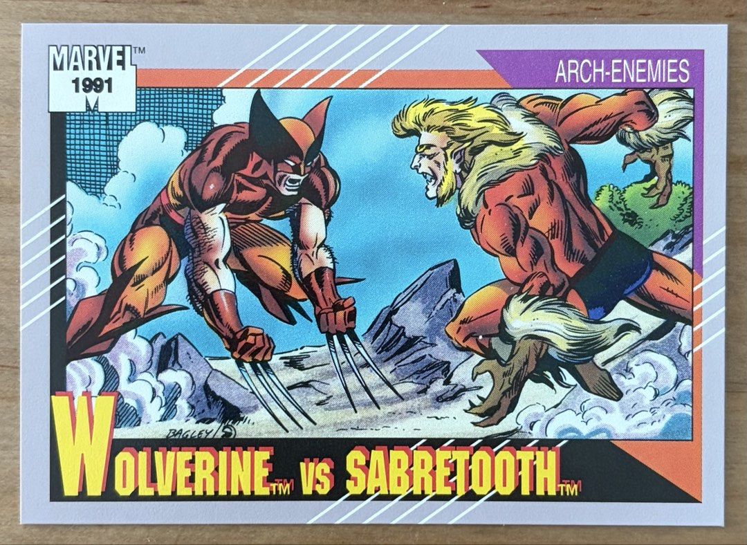 Wolverine vs Sabretooth | Marvel Cards ~ Impel '91 [Series 2] (Category: Raw Singles) located in Makati City. Submitted by cardlab (Listing ID 1466796782, Image 1). Description: Items are 💯 authentic/original/legit. About The Card: • 1991 Impel • Card No. 93 • Arch-Enemies • Series 2 FOR: • Cards ₱99 and below with Card Sleeves • Cards ₱100 and up with Used Toploader • ₱10 for Bnew Tops Packaging (If Shipping): ✔️ Plastic cover ✔️ Cardboard ✔️ B