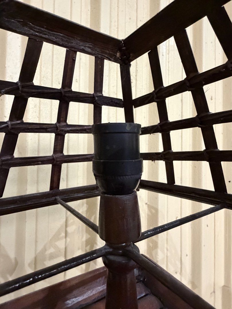 Wooden Lattice Design Table Lamp Base (Category: Lighting) located in Las Pinas. Submitted by bluemieeeee (Listing ID 1466844833, Image 1). Description: - Style: Rustic wooden floor lamp with a dark brown finish - Design: Unique grid/lattice cage surrounding the bulb socket - fits nicely as side tables, bedside tables - Easy to use: Standard black lamp socket on a sturdy turned wooden post (Bulbs not included.) Selling as set Item located at Munt