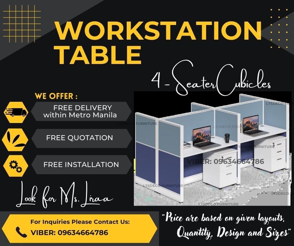 workstation tables modular office partitions (Category: Office Furniture & Fixtures) located in Quezon City. Submitted by lailace (Listing ID 1466864421, Image 1). Description: 👉Are you looking for WORKSTATION, MODULAR CUBICLES OFFICE PARTITION, and OFFICE FURNITURE SUPPLIER? LTSDECO Furniture, is direct supplier, manufacturer, and trusted provider of high quality, affordable and durable modular office divider partition, home and office furnitur
